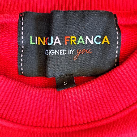 LINGUA FRANCA Women's Embroidered Sweatshirt Red "Consider the Lilies" - Picture 4 of 9